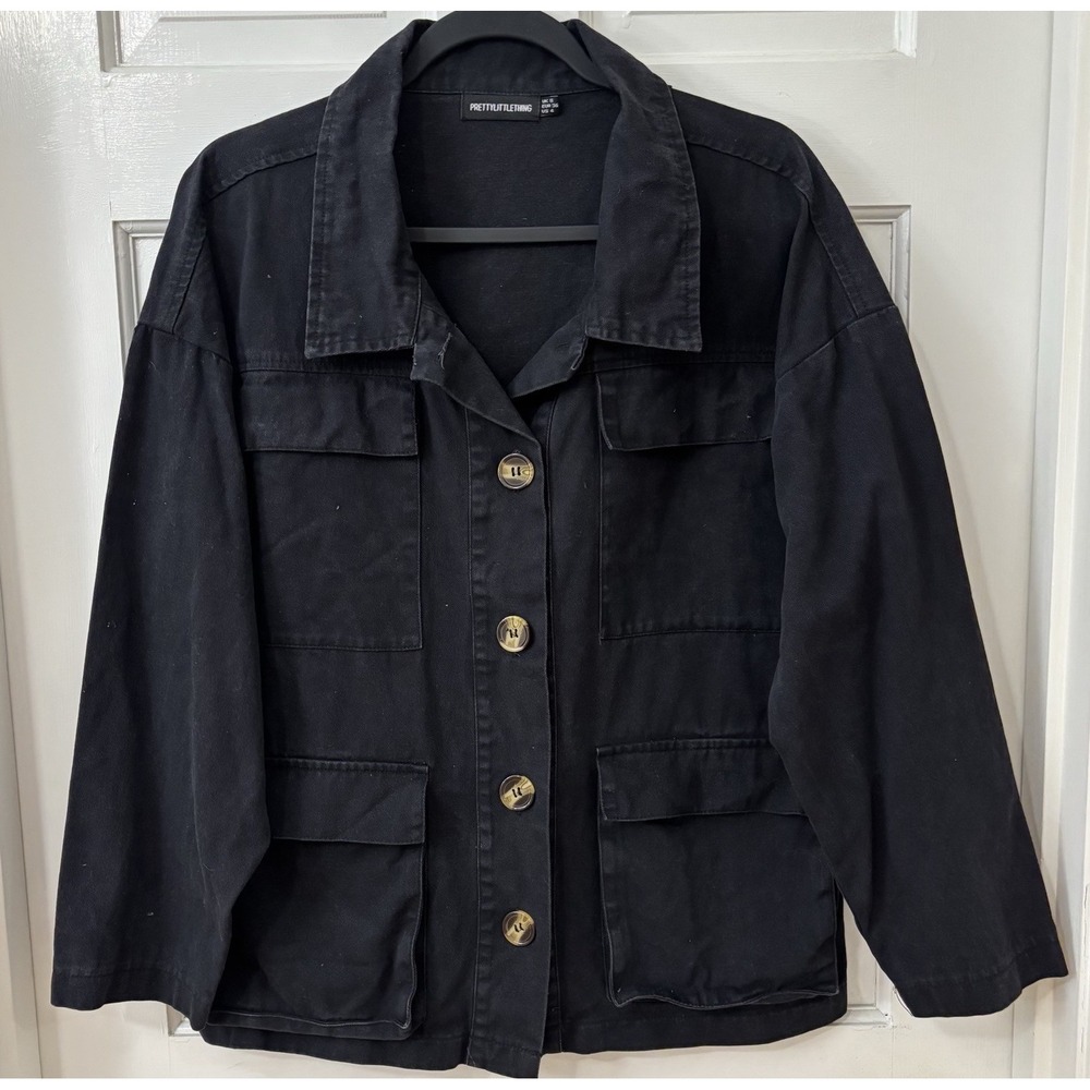 Pretty little thing Chore Jacket Sz4 Utility Coat Black Lightweight Gorpcore
